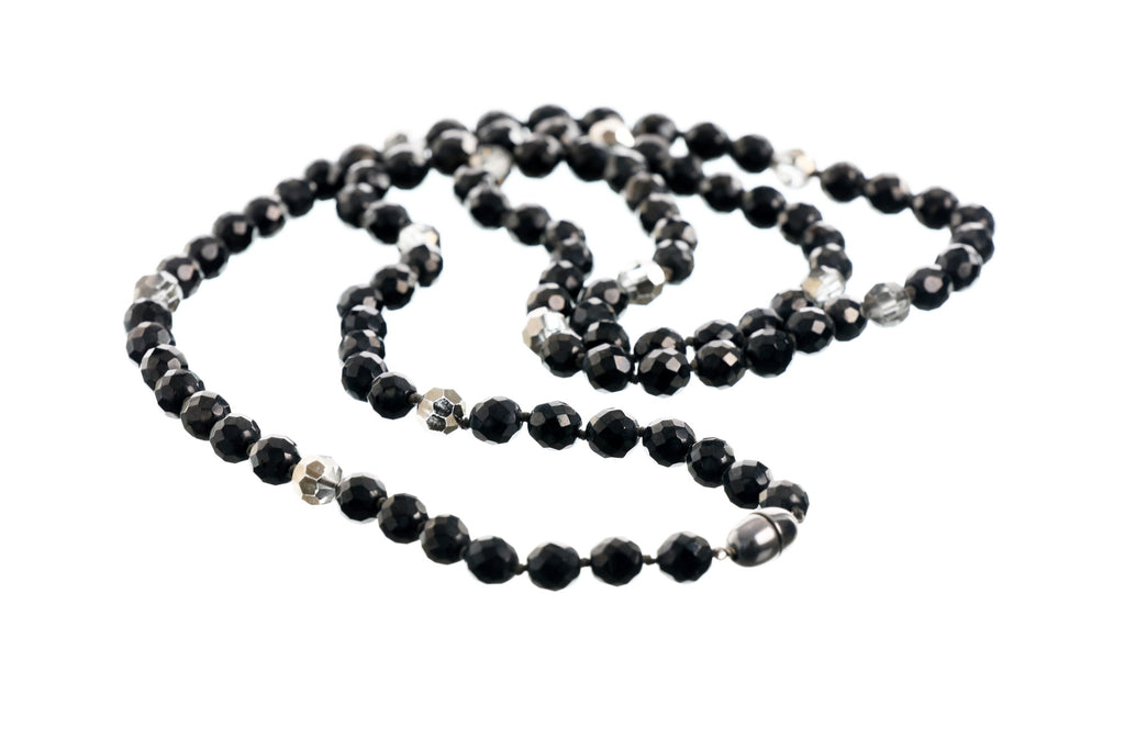 Two-turn necklace with faceted rock crystal
