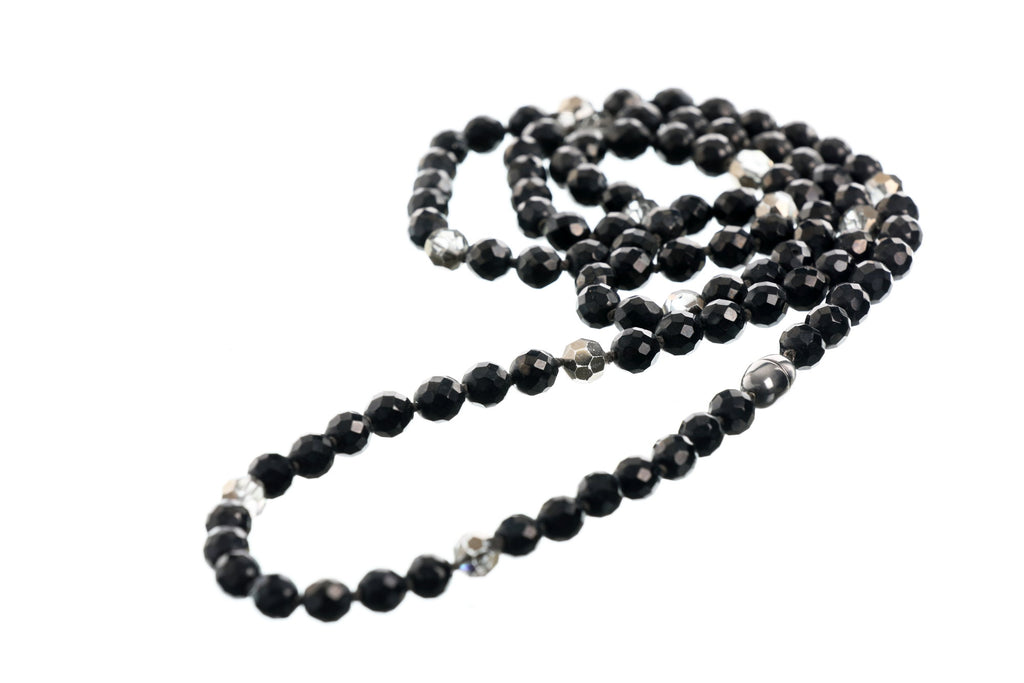 Two-turn necklace with faceted rock crystal