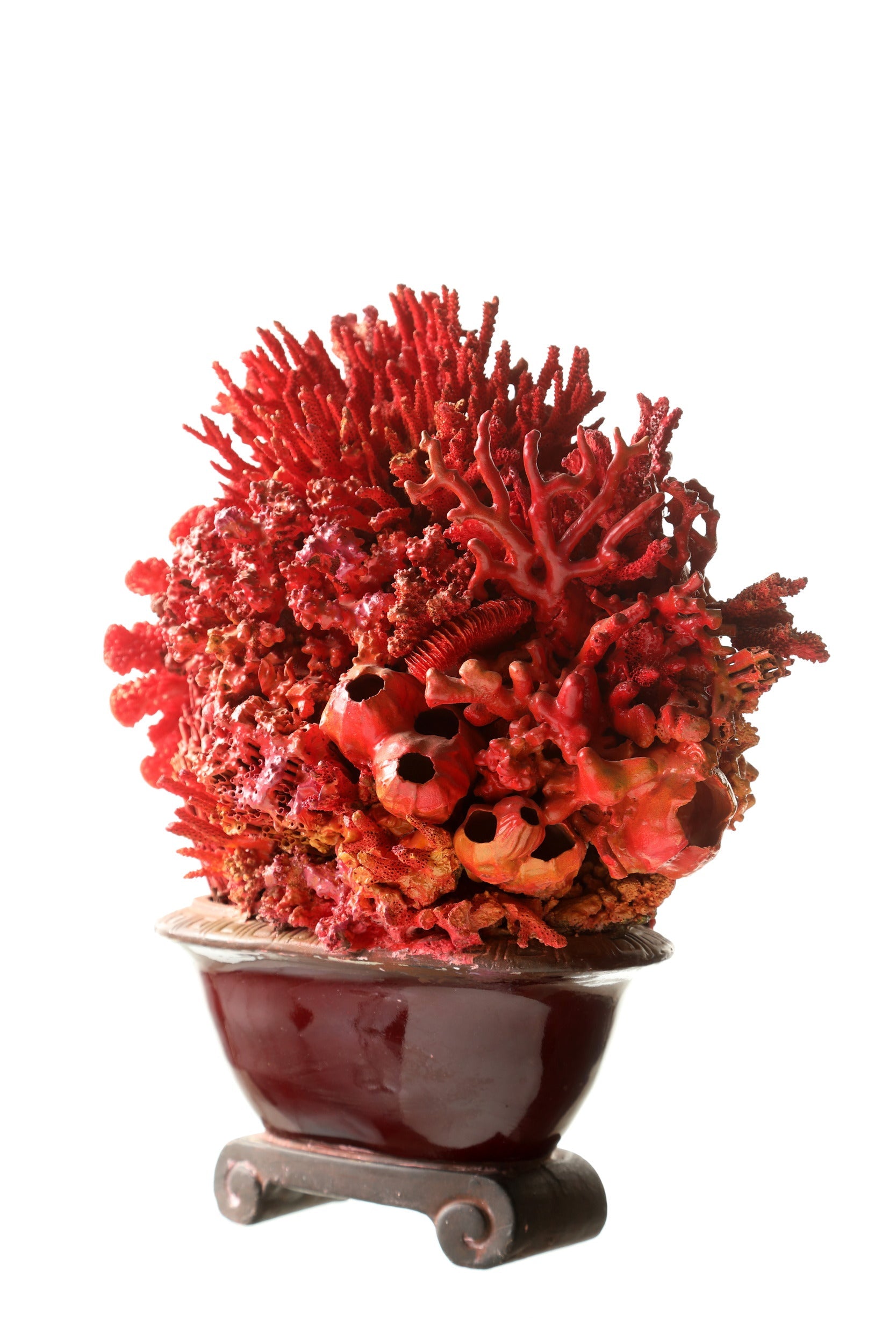 Coral composition oriental vase