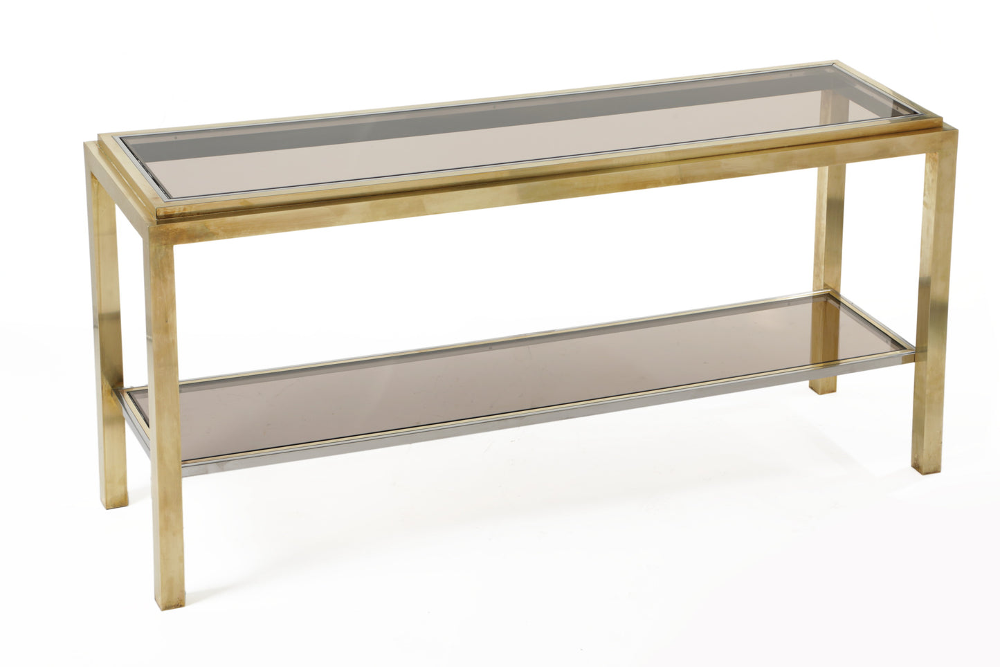 70s steel and brass console