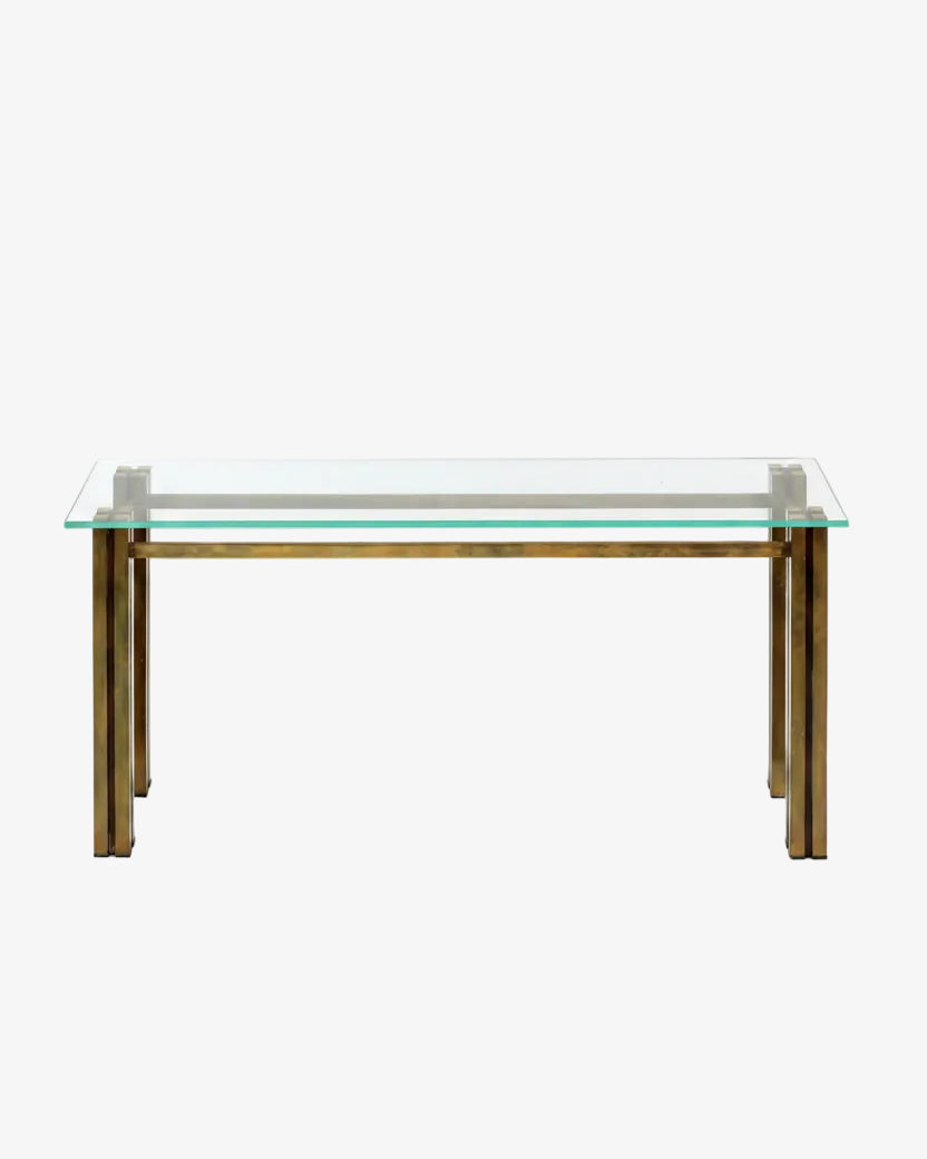 Console from the 70s in brass with glass top
