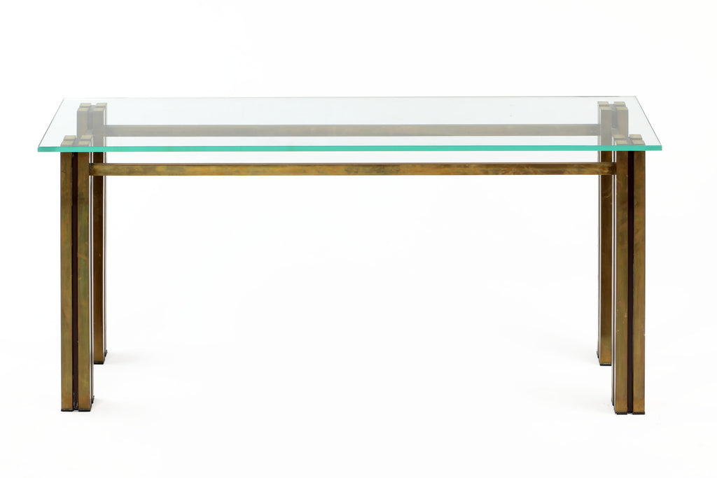 Console from the 70s in brass with glass top