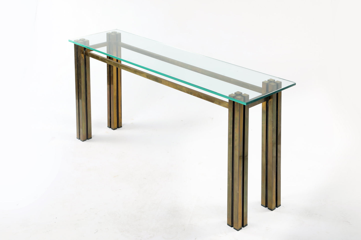 Console from the 70s in brass with glass top