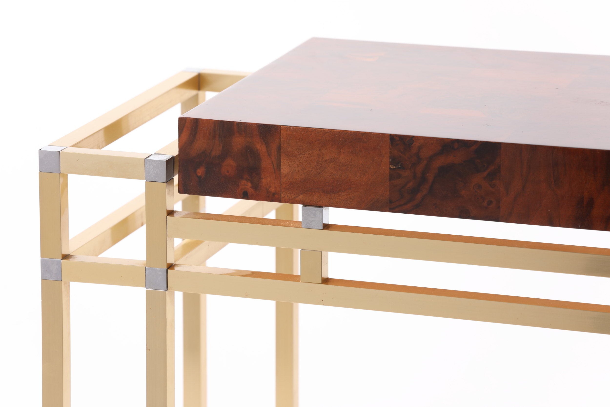 Willy Rizzo console table in briar root, metal and brass from the 1970s