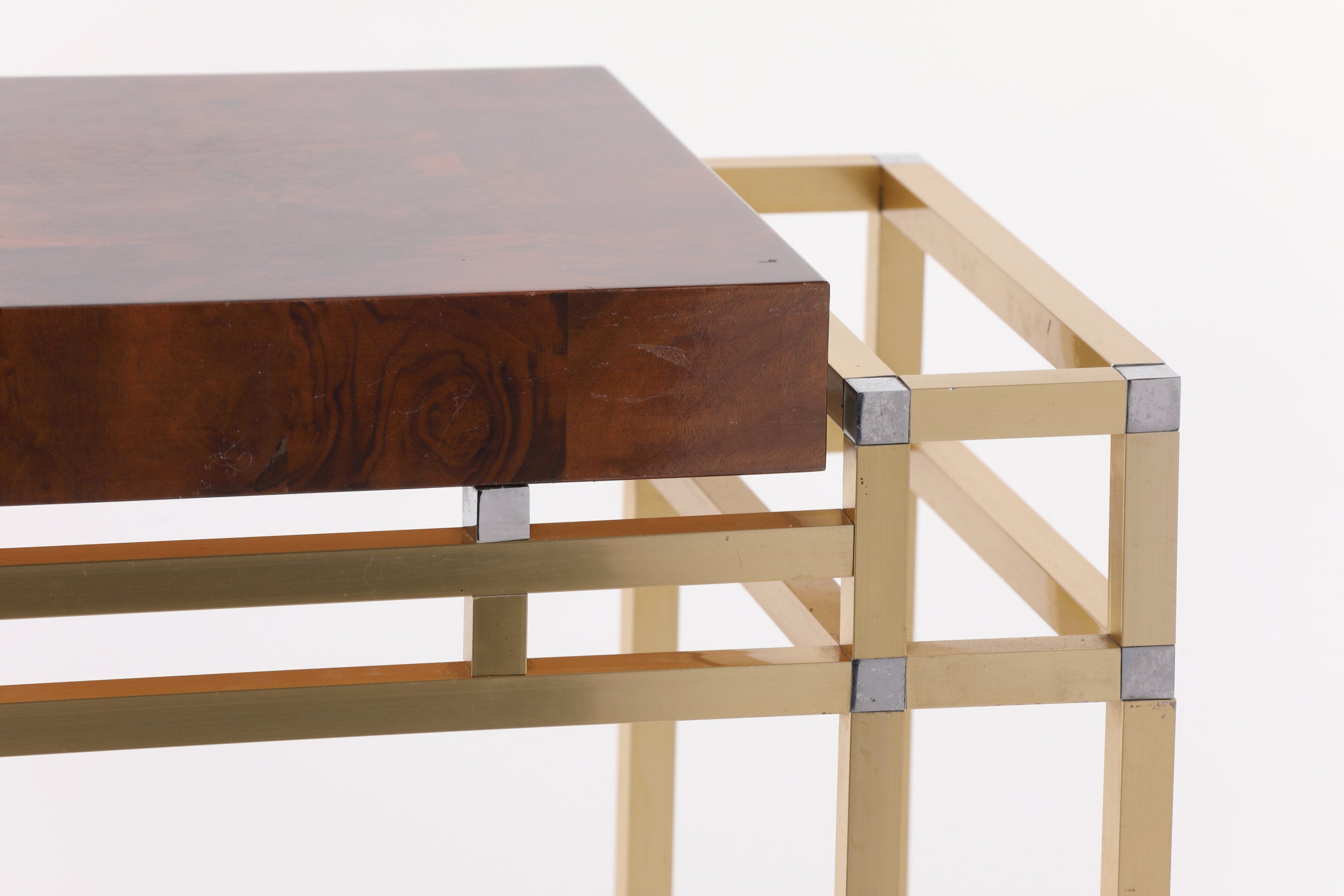 Willy Rizzo console table in briar root, metal and brass from the 1970s