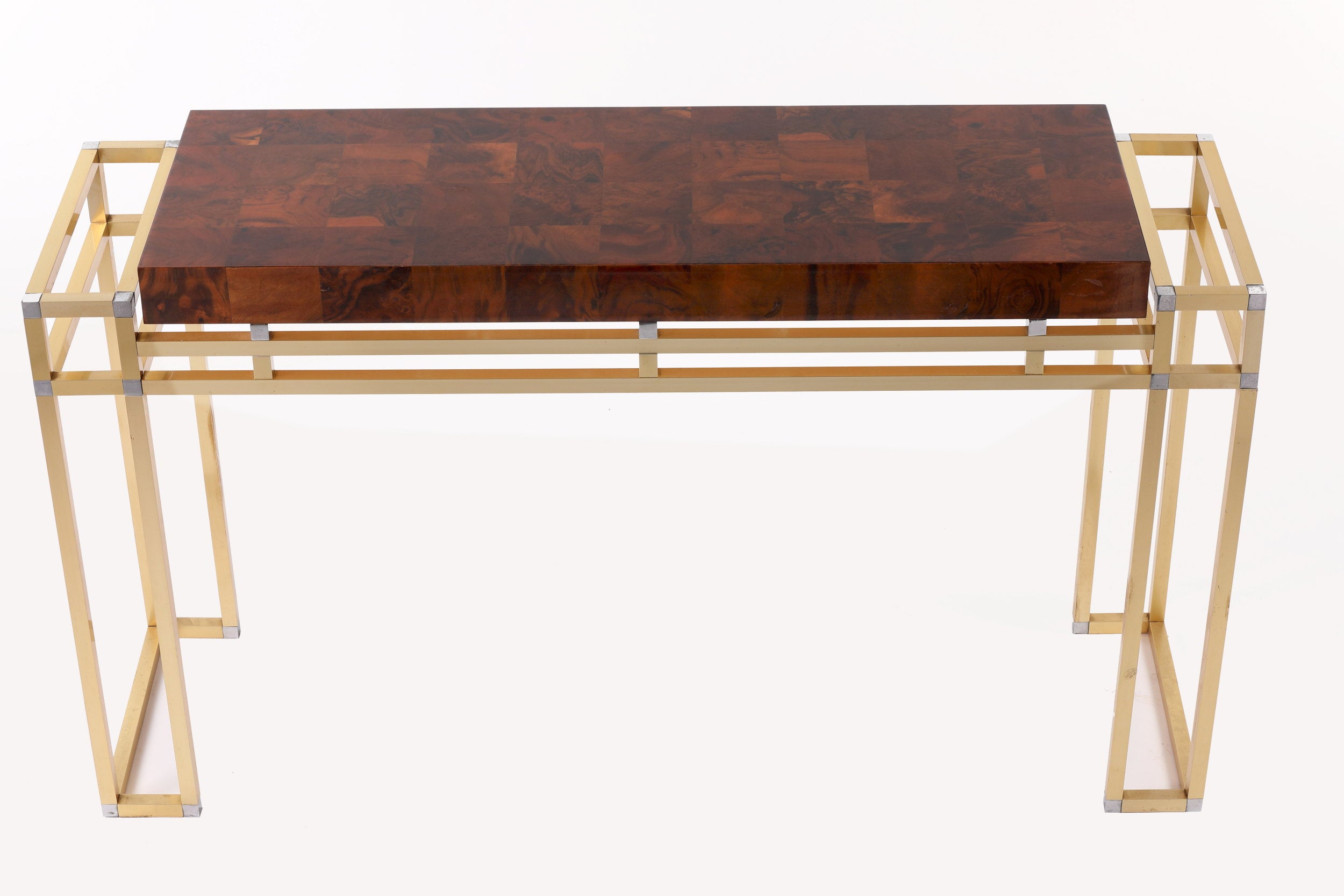 Willy Rizzo console table in briar root, metal and brass from the 1970s