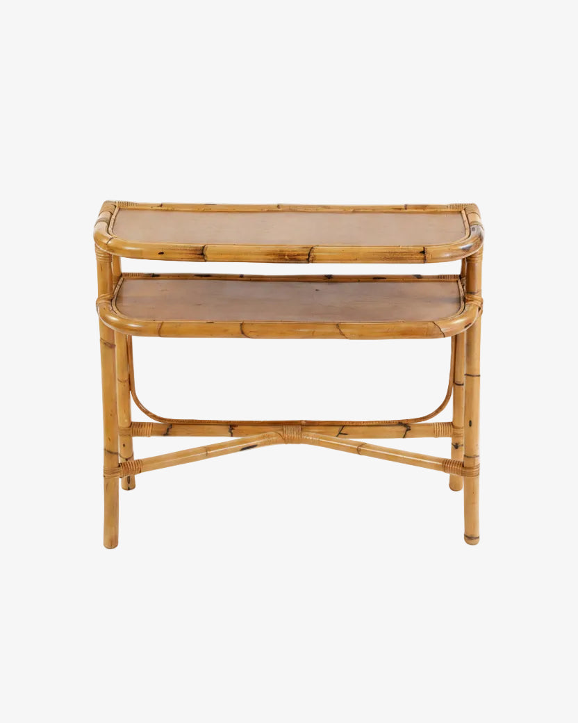 Consolle anni 70 da esterno in bamboo doppio ripiano