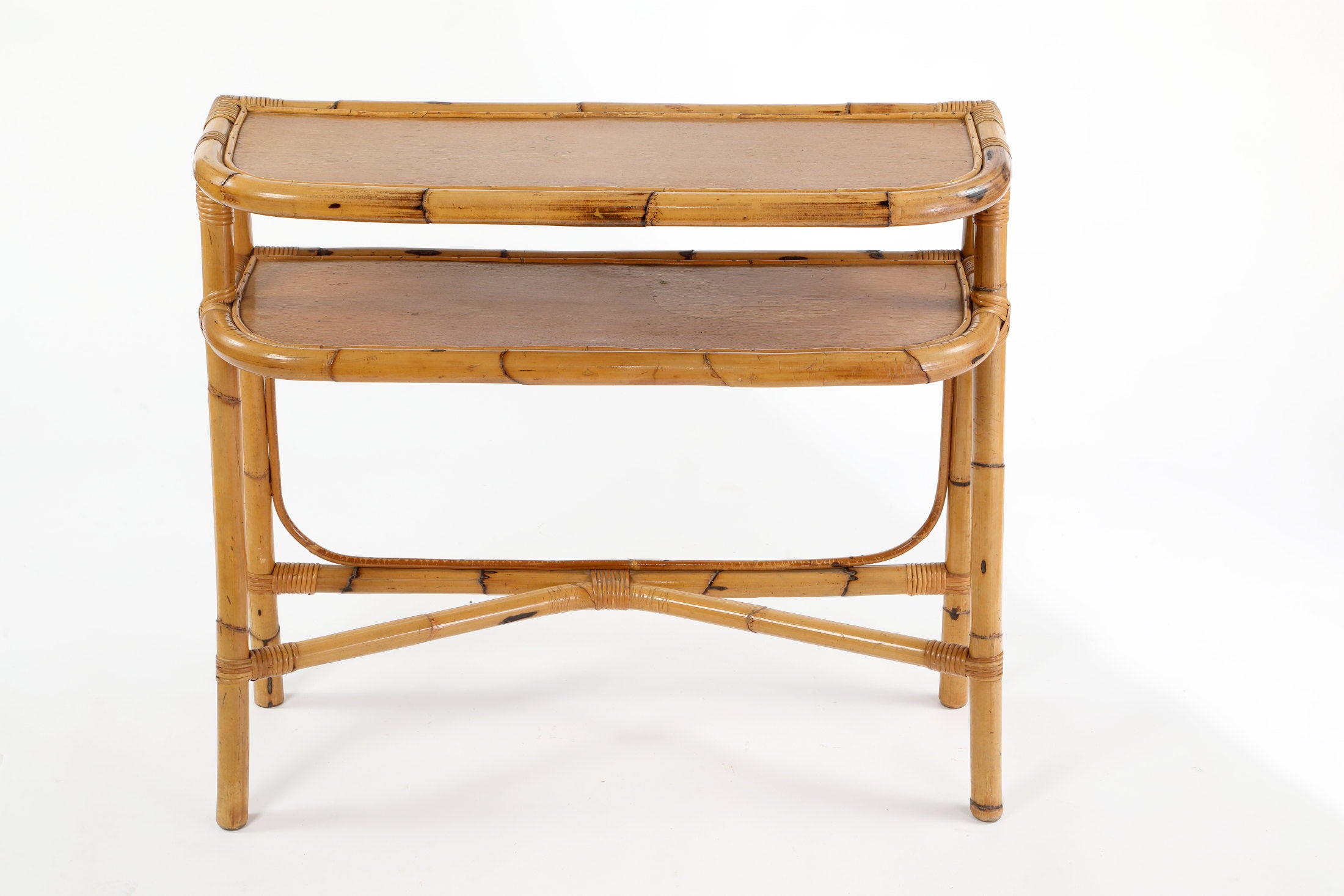 Consolle anni 70 da esterno in bamboo doppio ripiano