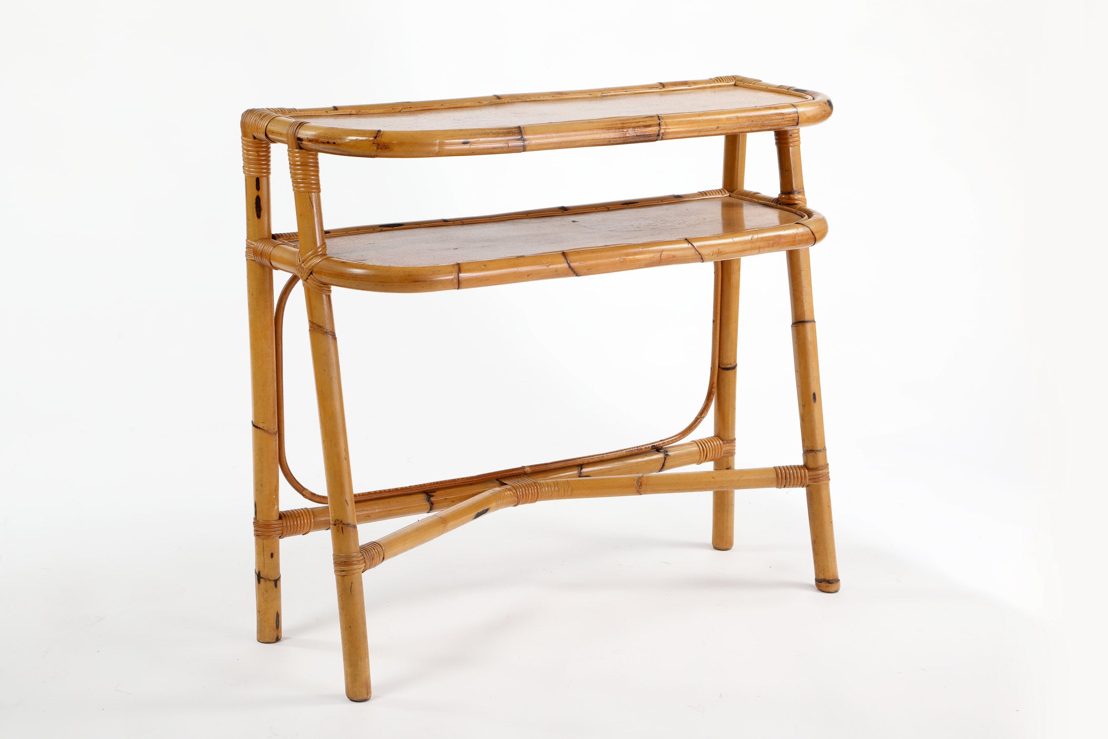 Consolle anni 70 da esterno in bamboo doppio ripiano