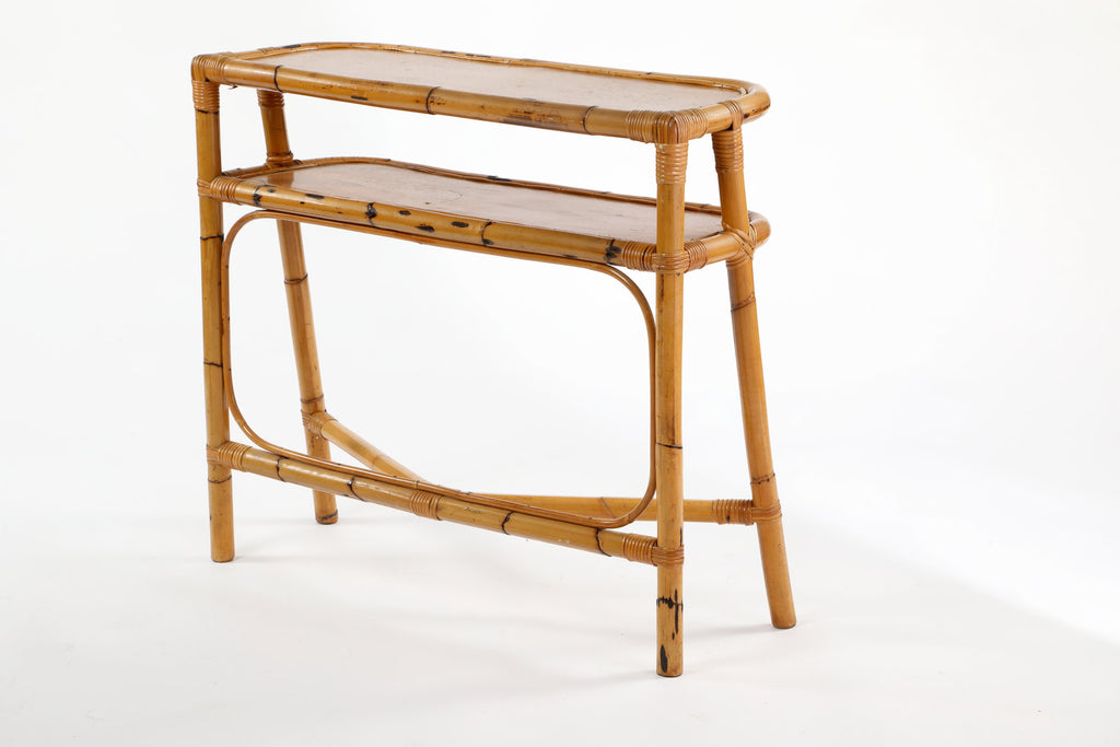 Consolle anni 70 da esterno in bamboo doppio ripiano