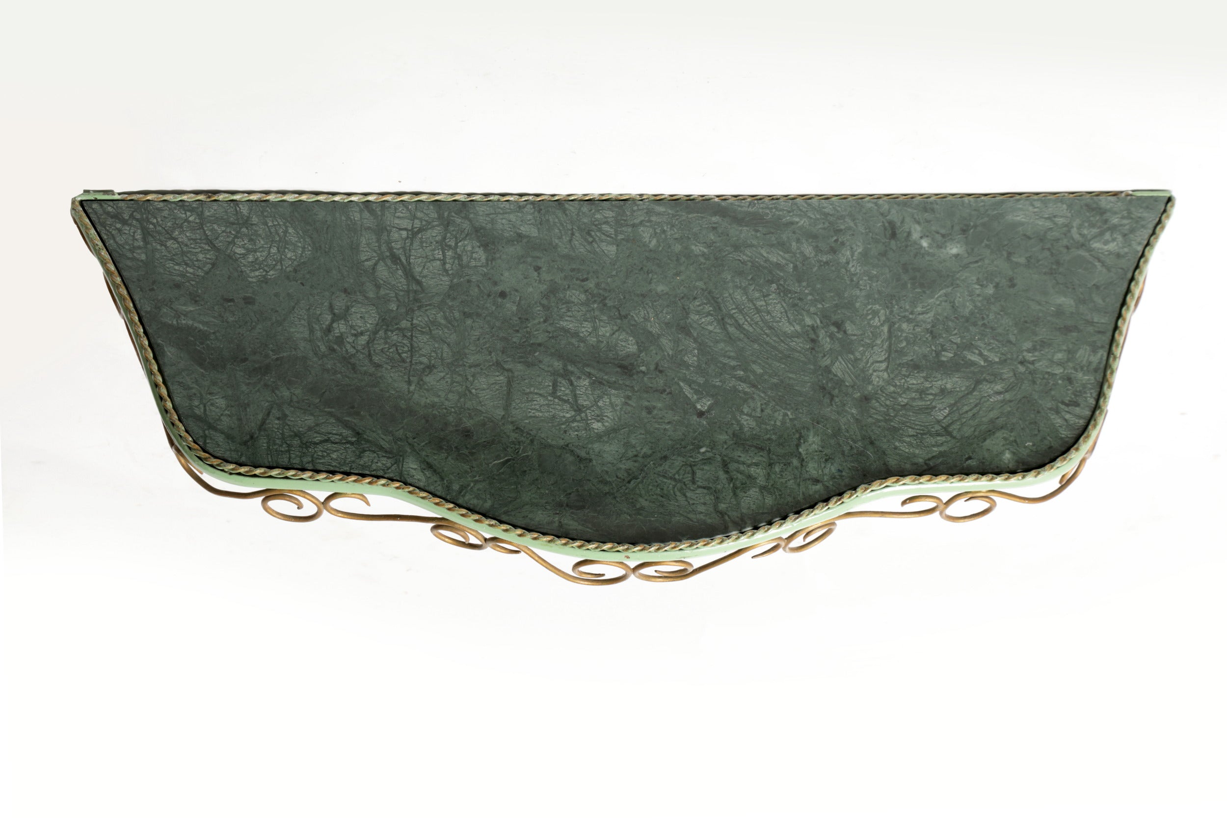 Enamelled iron console table in green marble from the 60s