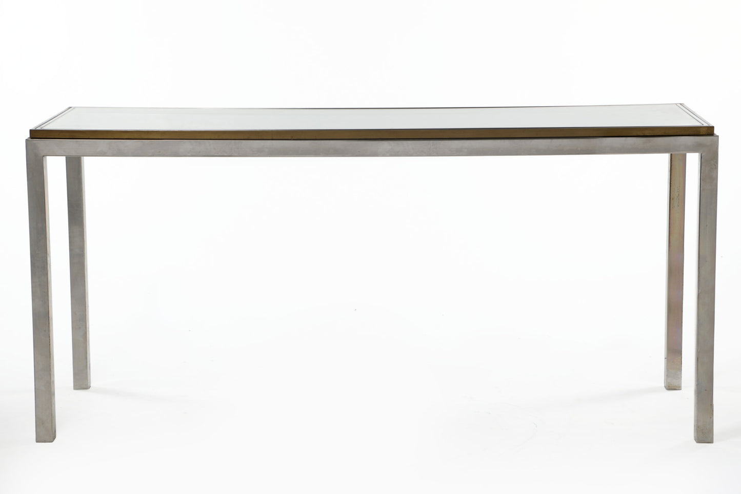 Glass, steel and brass console from the 70s