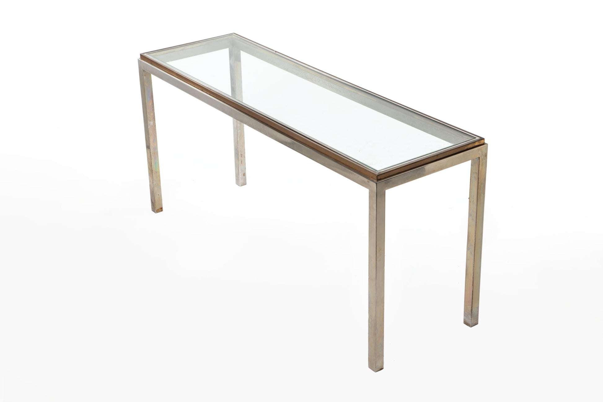 Henn&Hart 55 in. Brass Metal Console Table, 1 Henn&Hart 55 in. Brass Metal Console Table, 1