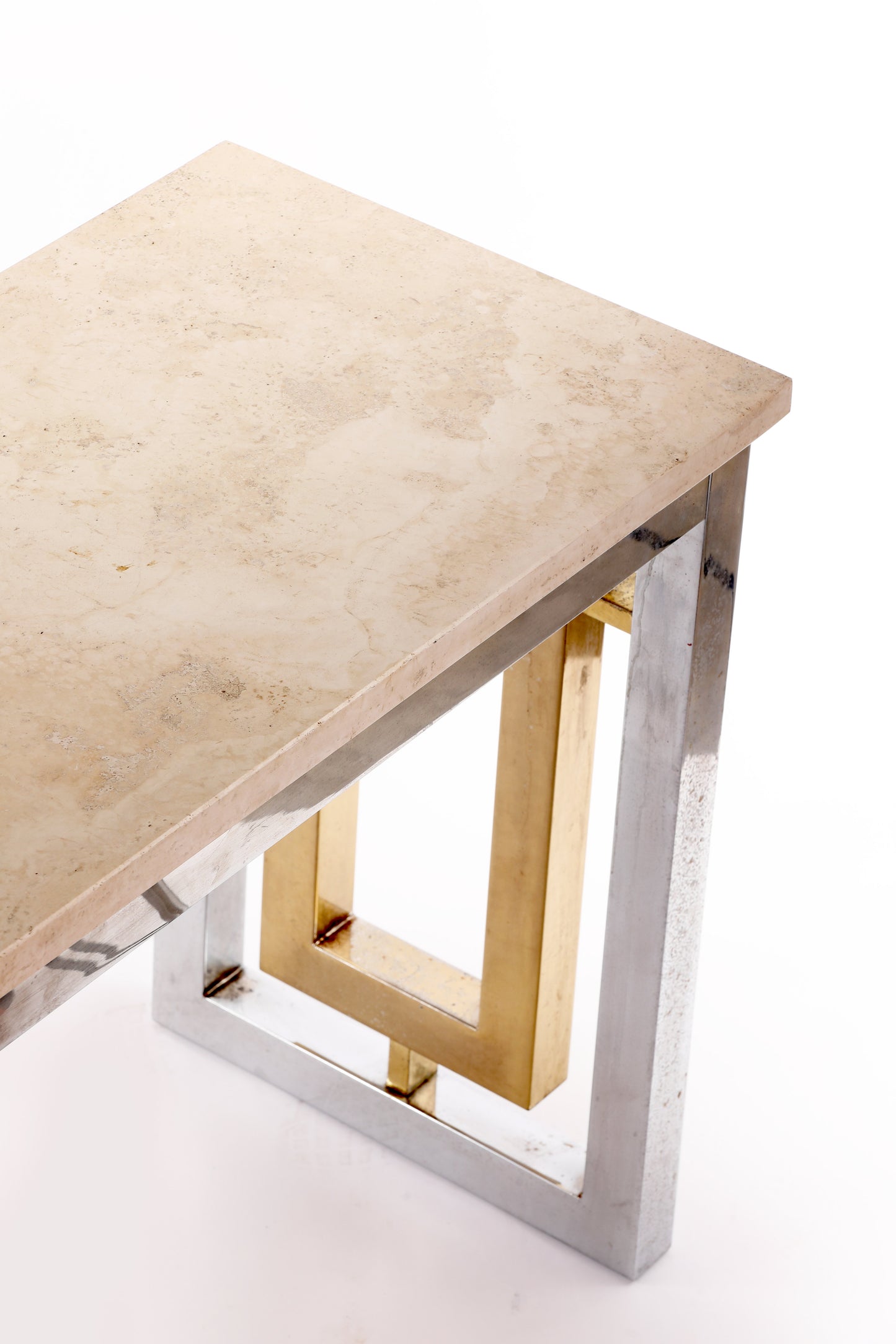 Console from the 70s with marble, chrome and brass top