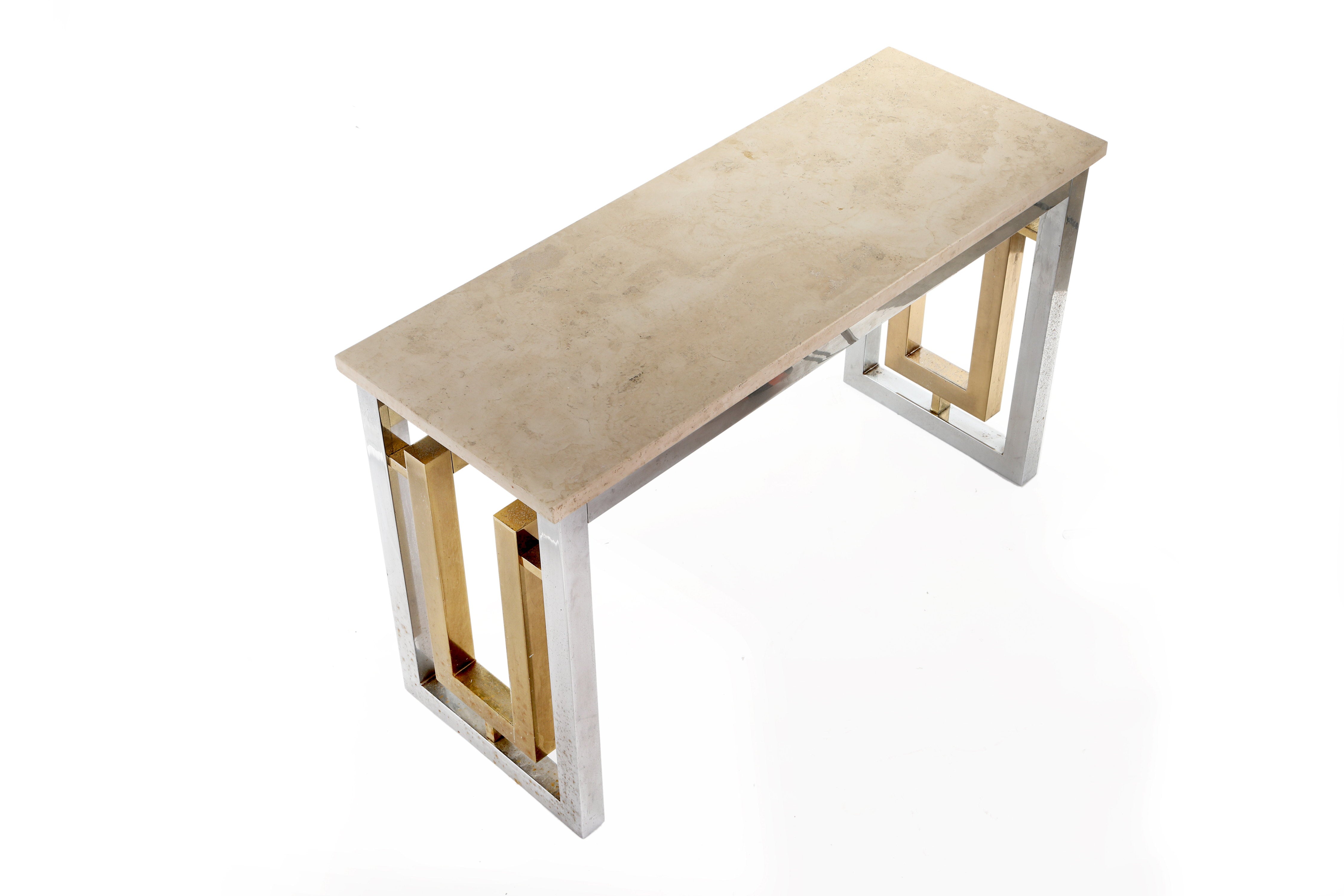 Console from the 70s with marble, chrome and brass top