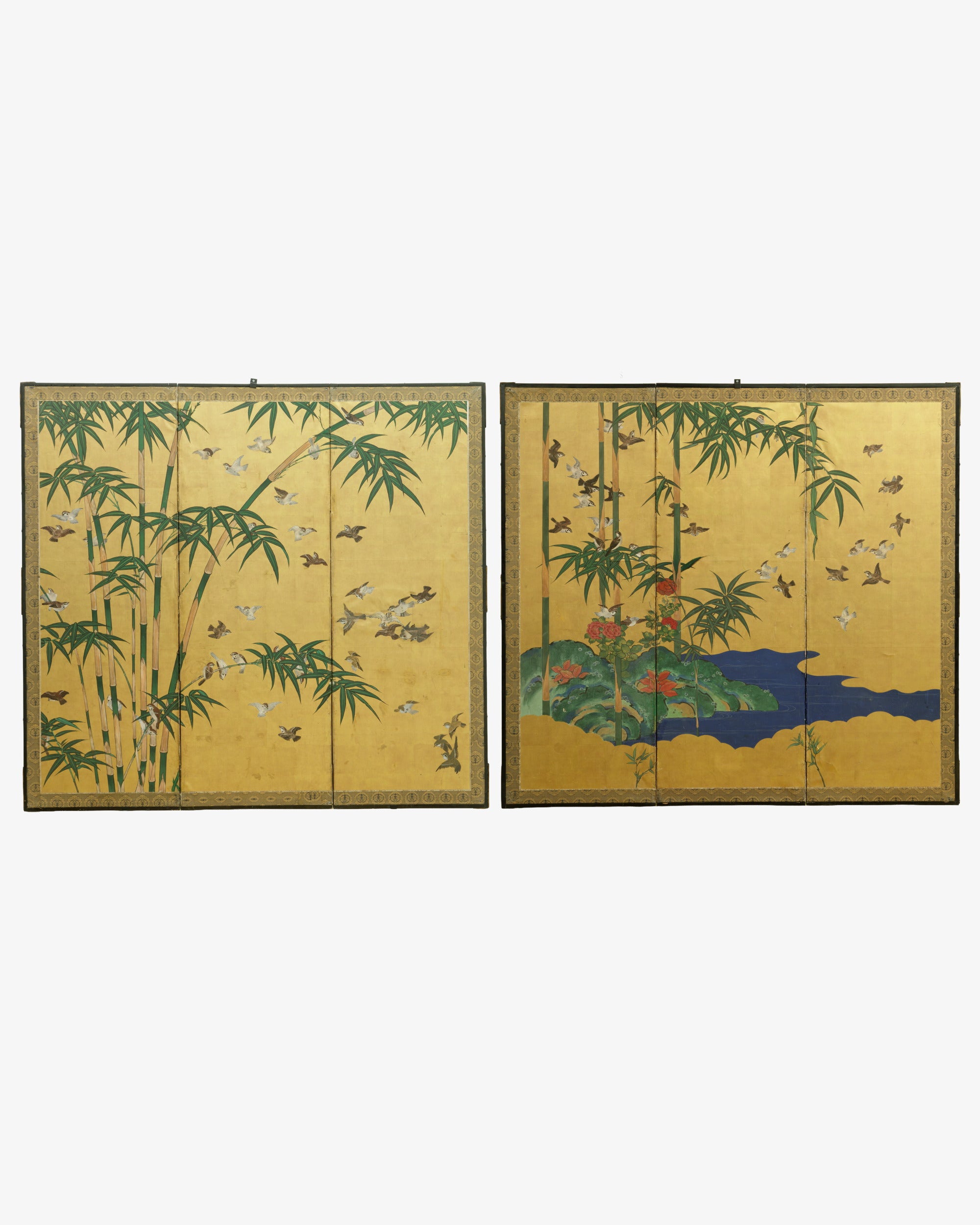 Pair of Byōbu Take-ni-Suzume