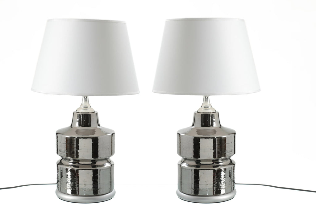 Coppia Lampade da tavolo anni 70 ceramica argento
