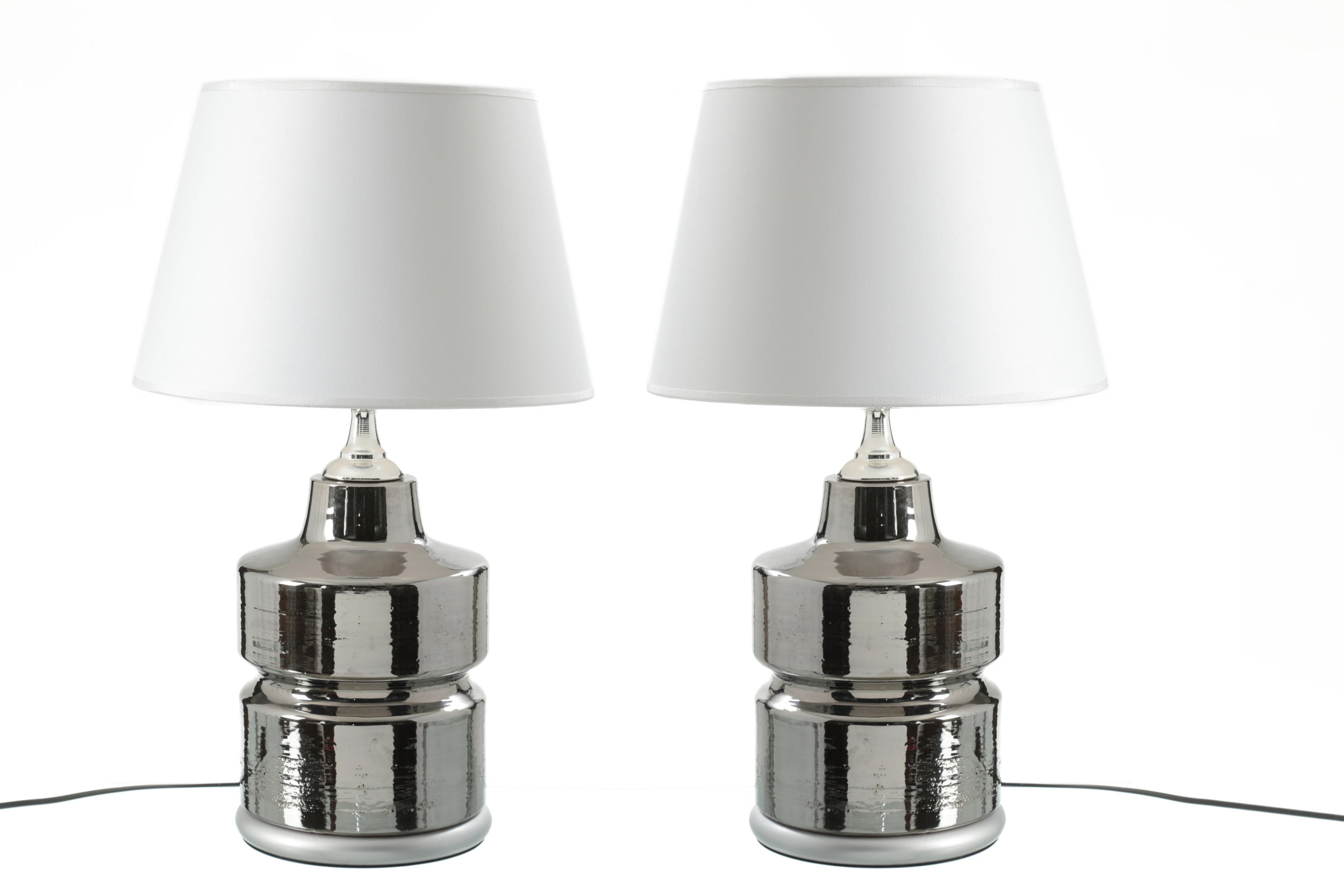 Coppia Lampade da tavolo anni 70 ceramica argento