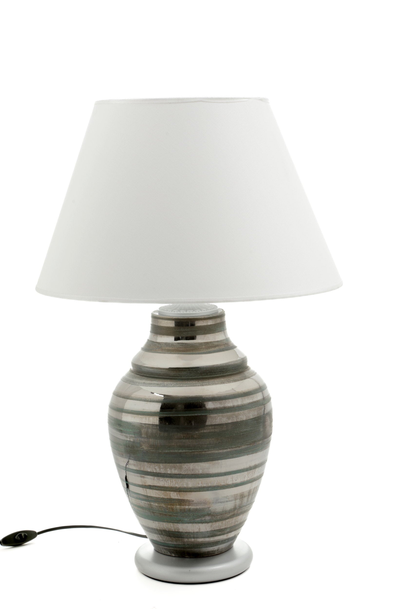 Pair of table lamps from the 70s in ceramic with silver bands