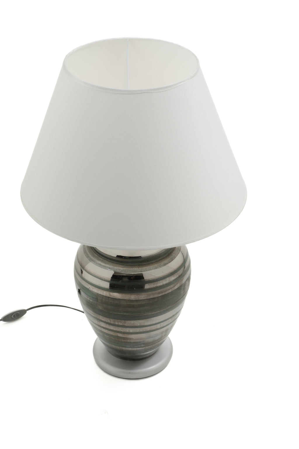 Pair of table lamps from the 70s in ceramic with silver bands