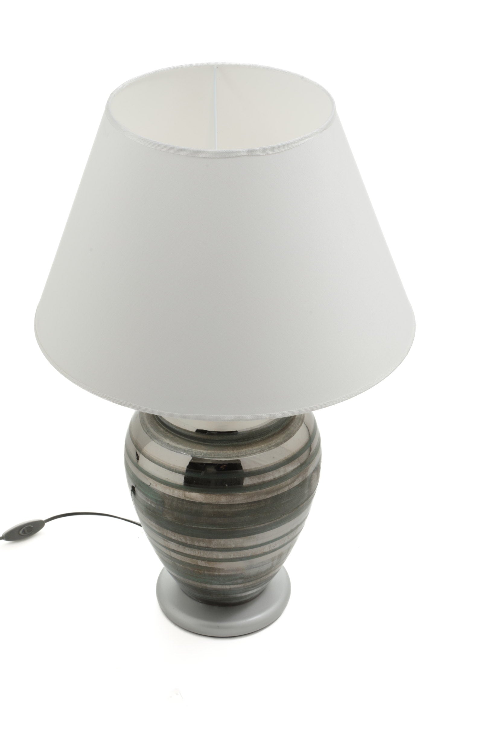 Pair of table lamps from the 70s in ceramic with silver bands