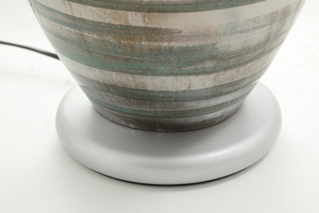 Pair of table lamps from the 70s in ceramic with silver bands