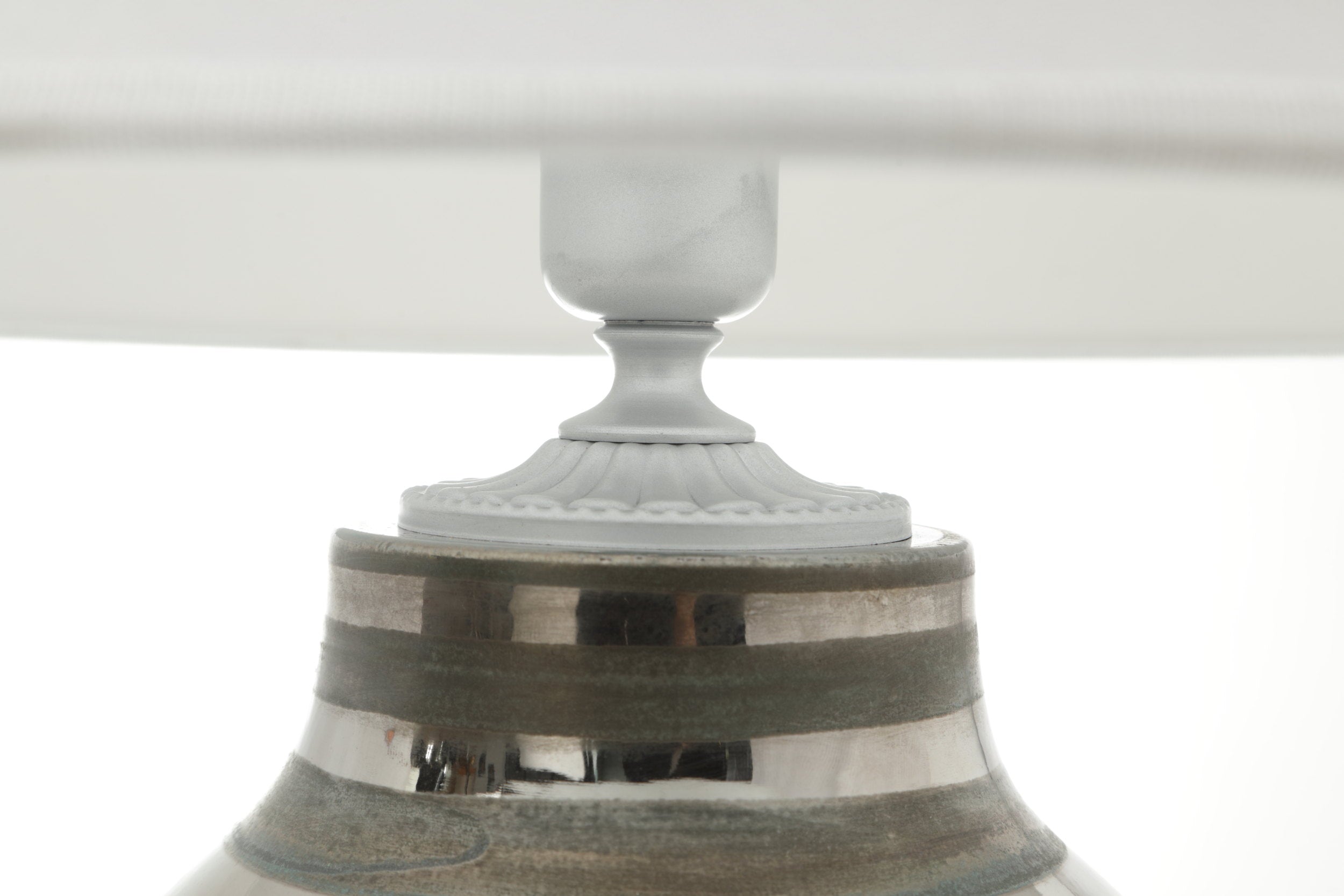 Pair of table lamps from the 70s in ceramic with silver bands