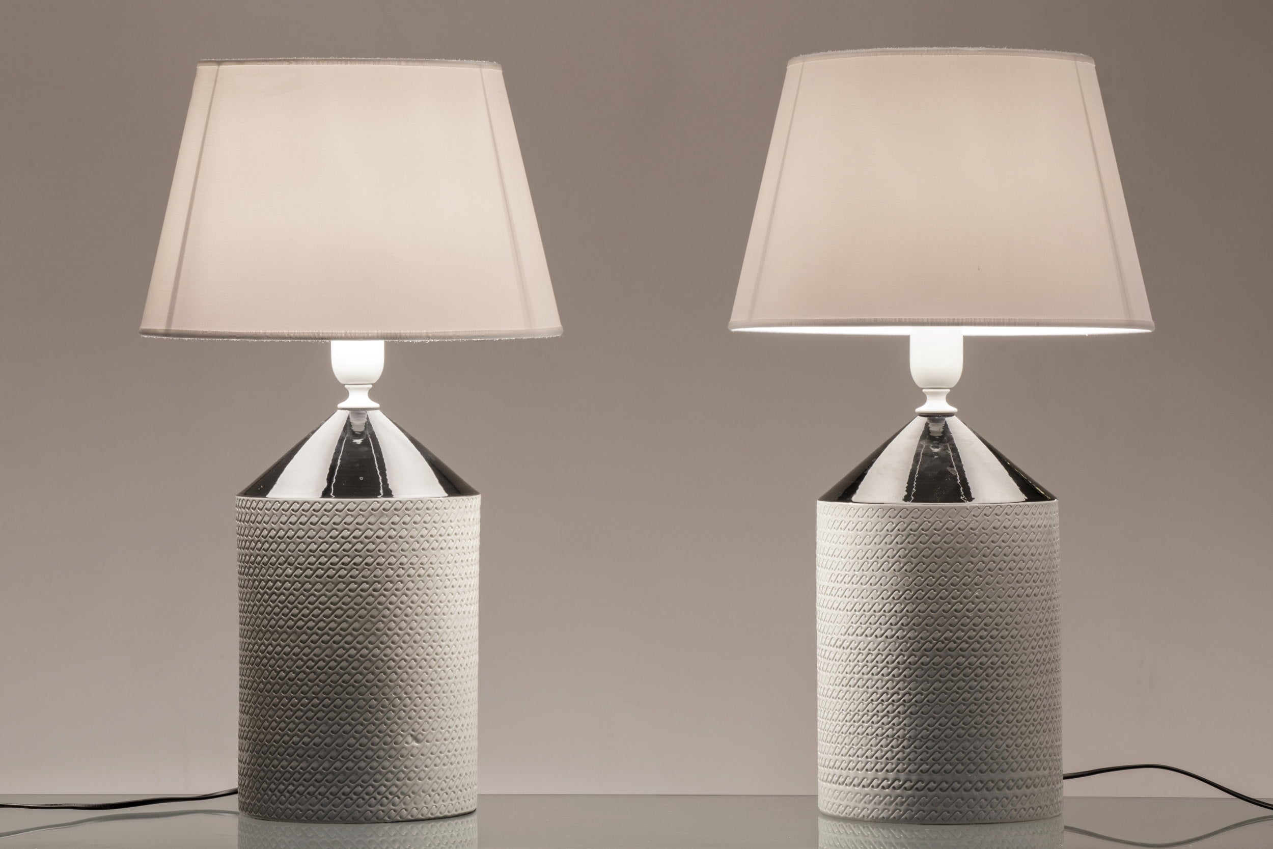 Pair of engraved ceramic table lamps from the 70s