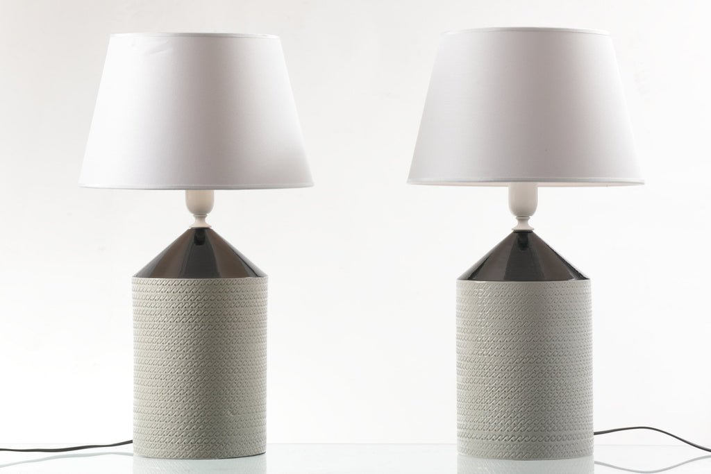 Pair of engraved ceramic table lamps from the 70s