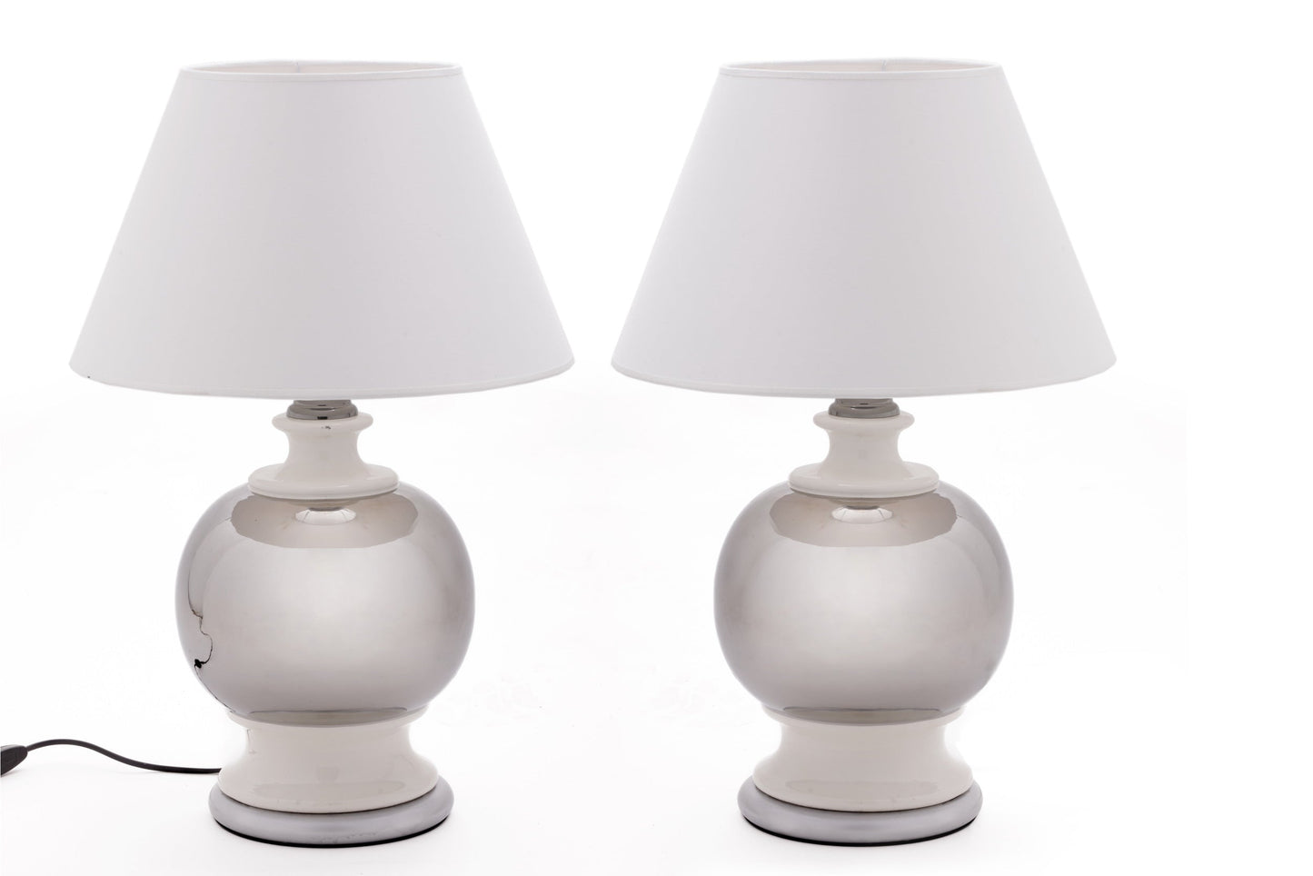 Pair of 70s silver sphere table lamps