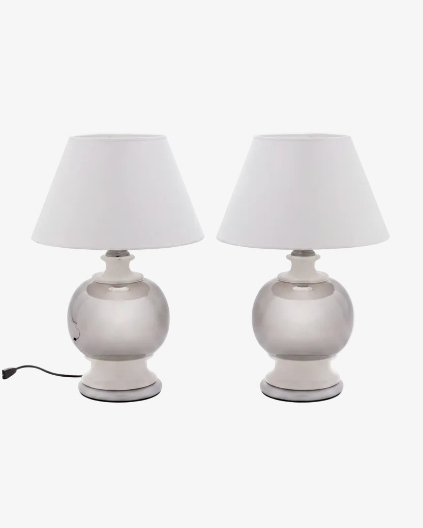 Pair of 70s silver sphere table lamps