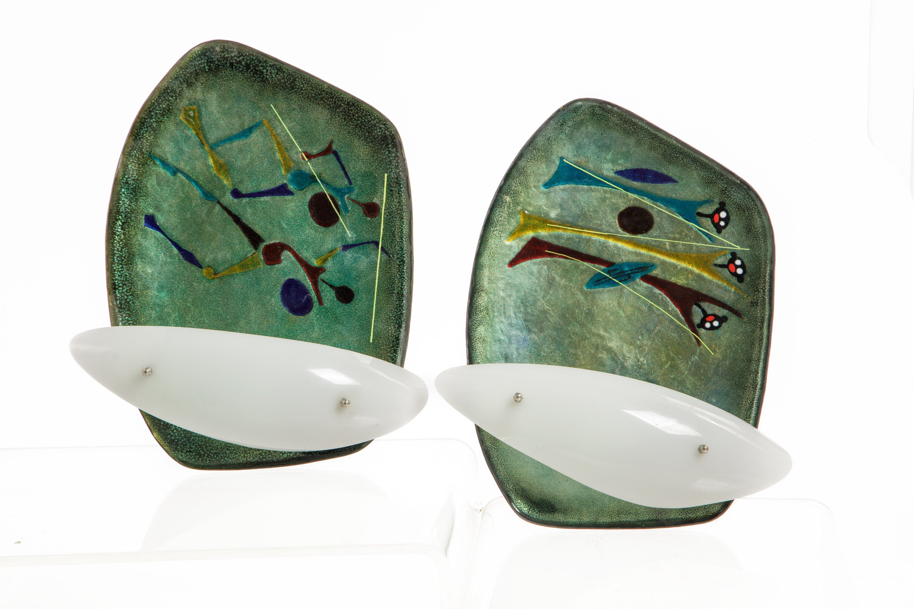 Pair of 60's enamelled wall lamps