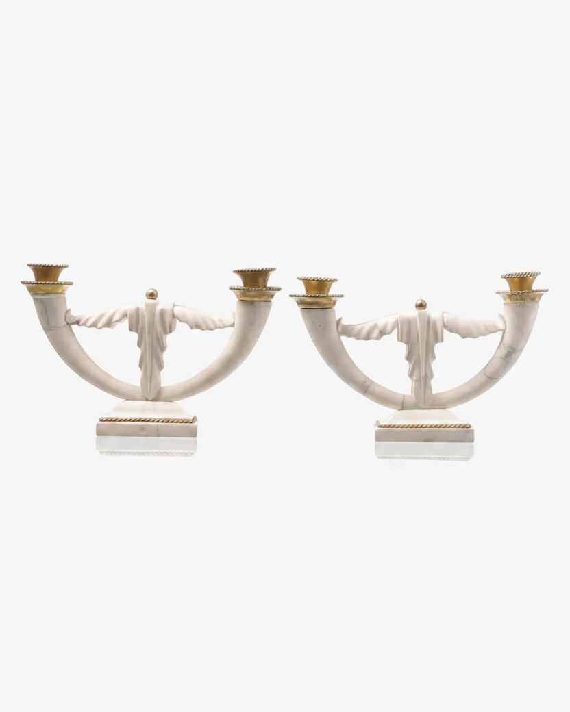 Pair of marbled candelabras from the 1940s