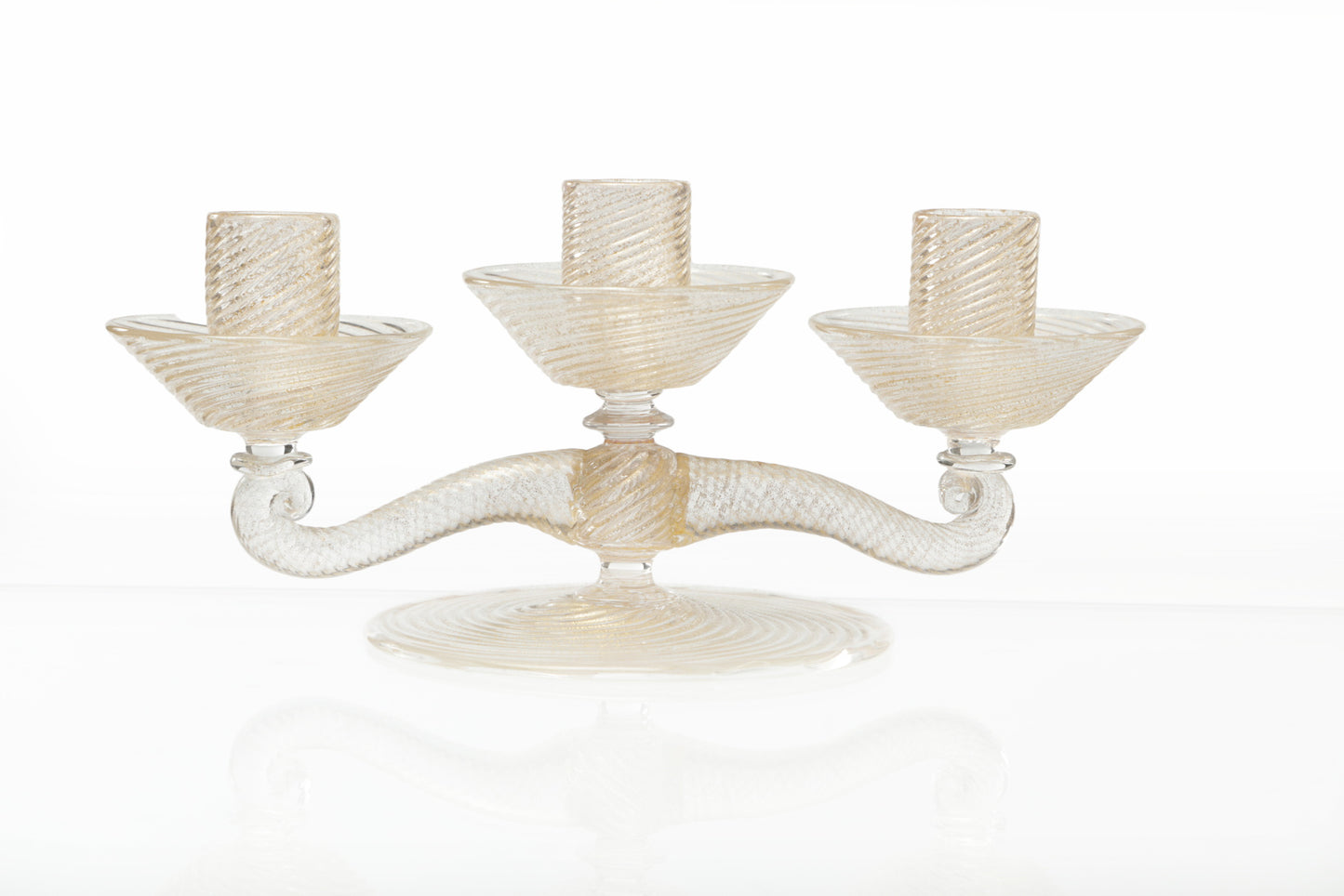 Coppia candelabri anni 50 in vetro di Murano foglia oro