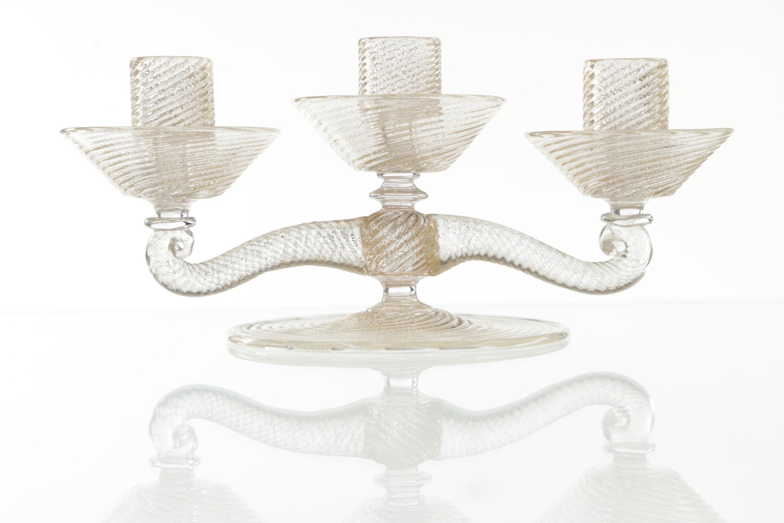 Pair of 1950s candelabras in gold leaf Murano glass