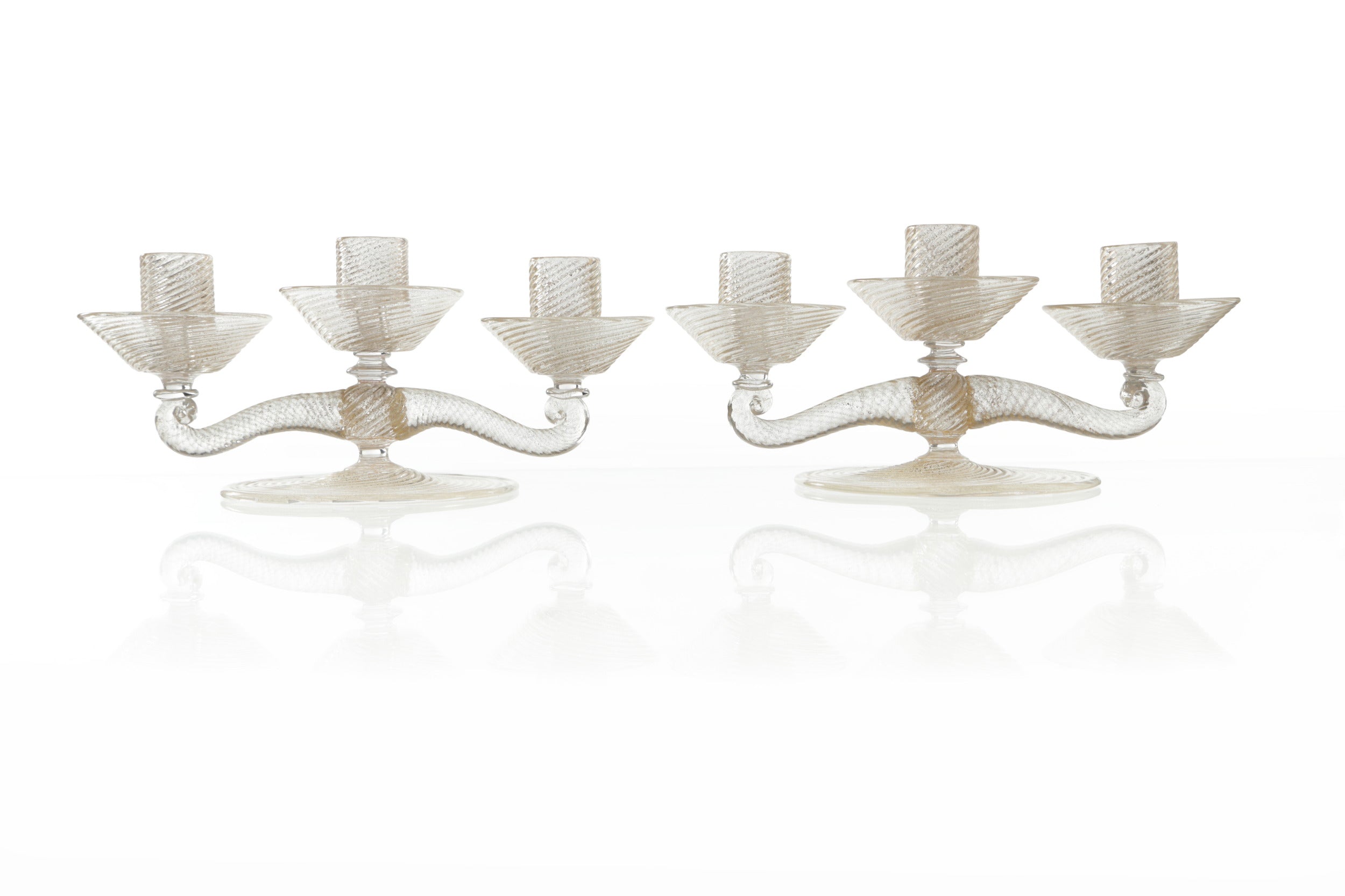 Pair of 1950s candelabras in gold leaf Murano glass