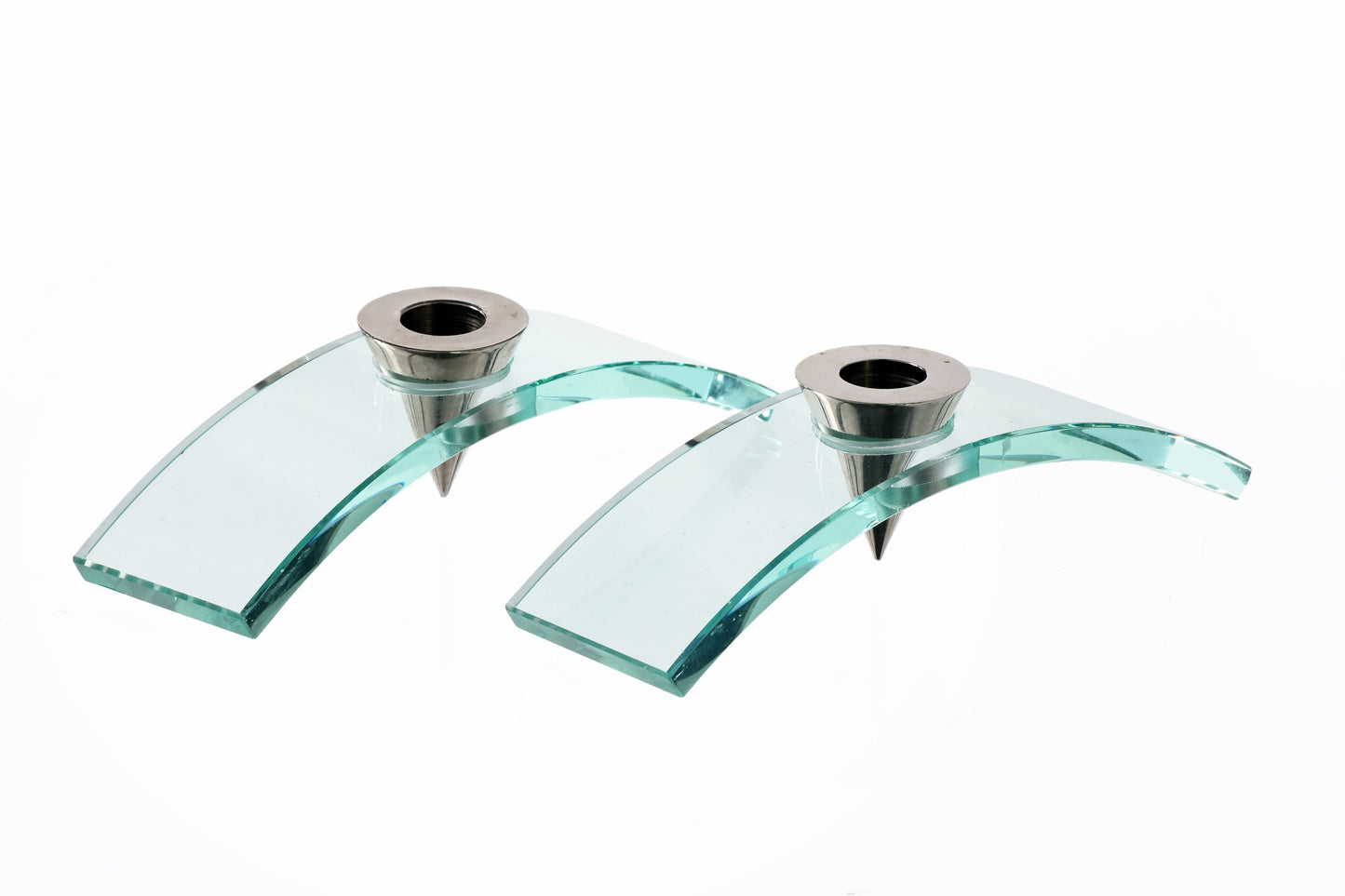 Pair of nile green glass candlesticks