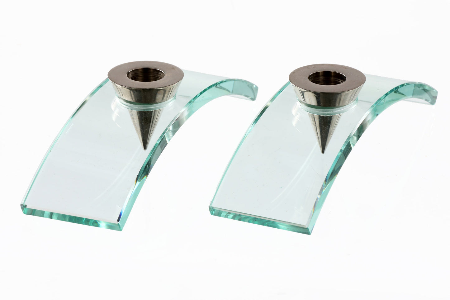 Pair of nile green glass candlesticks