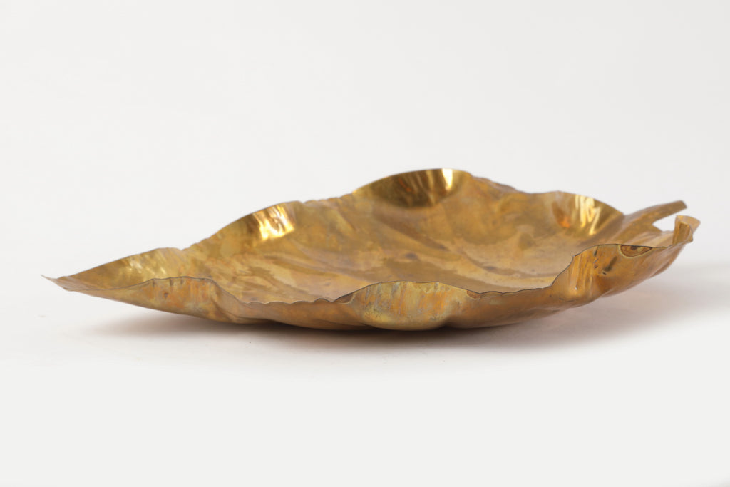 Pair of hand-hammered brass leaf centerpieces from the 1970s