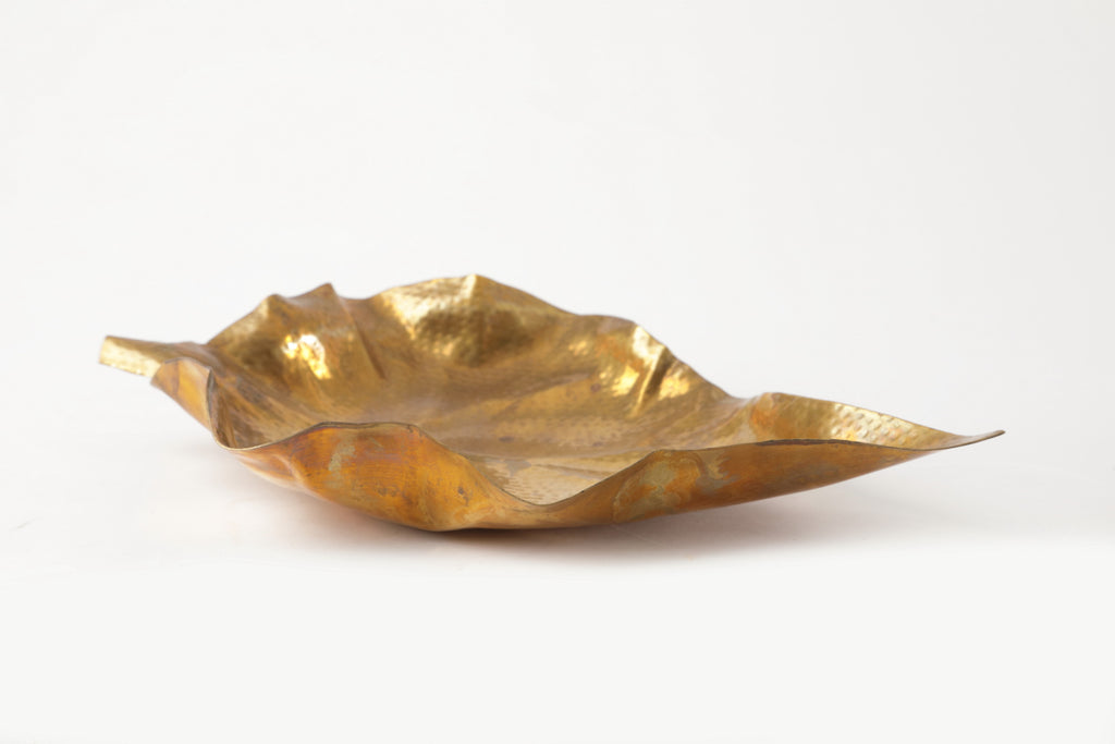 Pair of hand-hammered brass leaf centerpieces from the 1970s