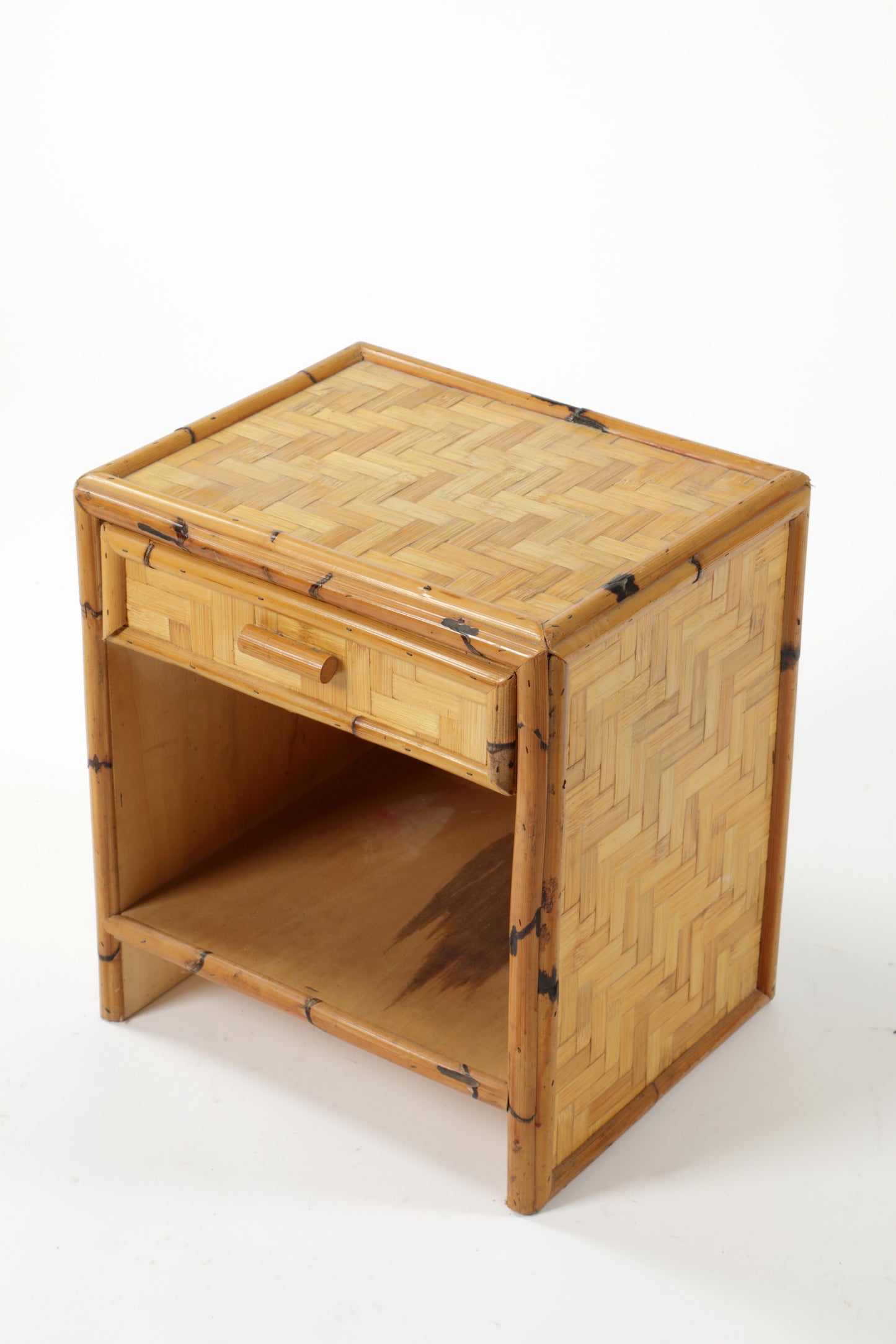 Pair of rattan and bamboo bedside tables from the 70s