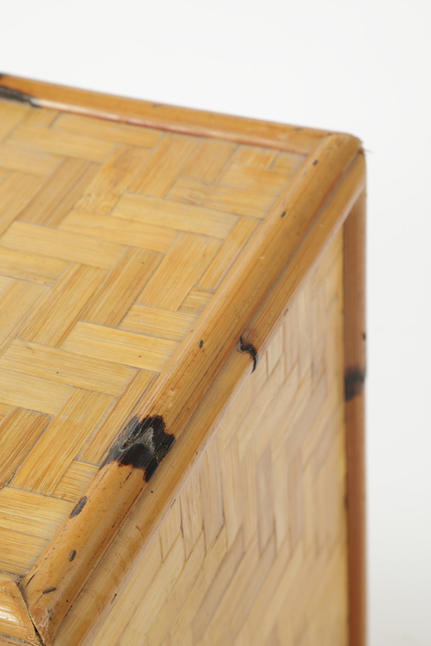 Pair of rattan and bamboo bedside tables from the 70s