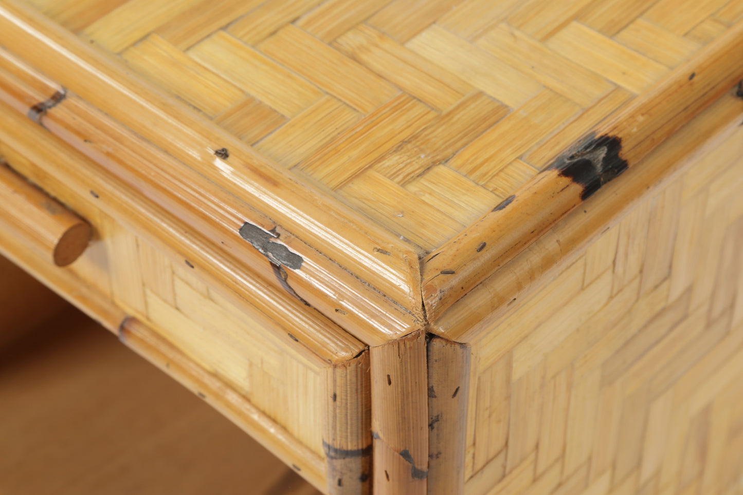 Pair of rattan and bamboo bedside tables from the 70s