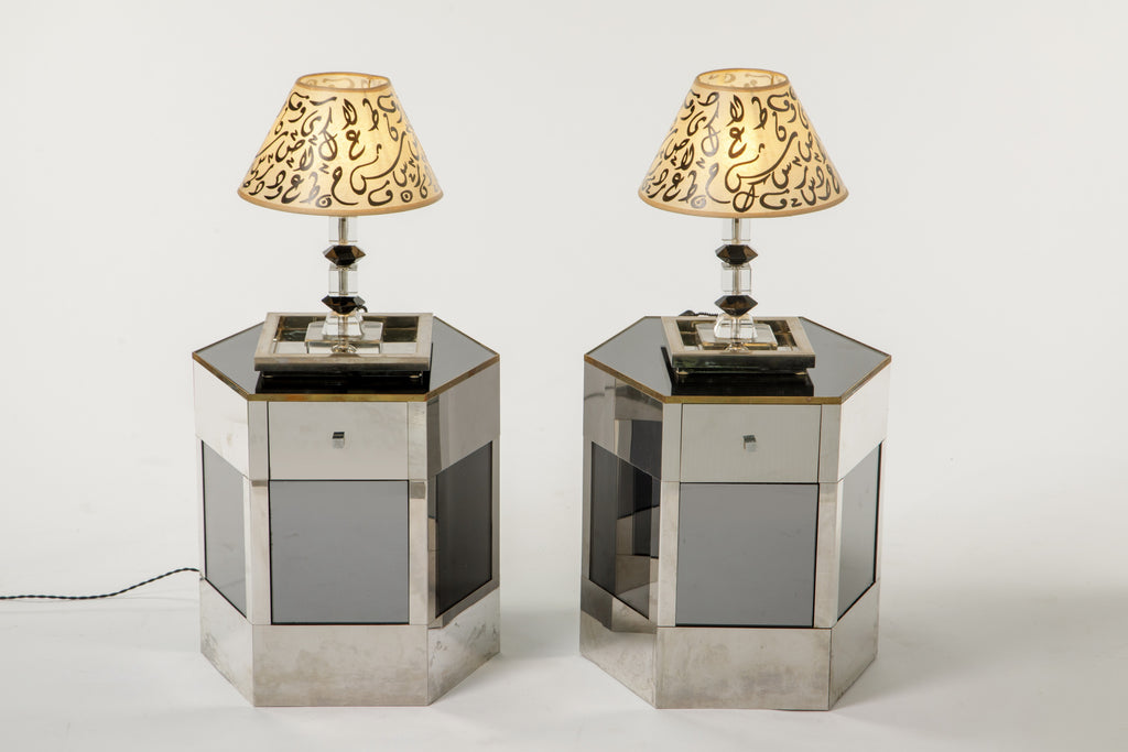 Pair of hexagonal bedside tables attributable to Sandro Petti, 1970s