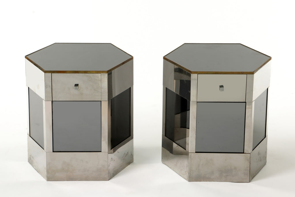 Pair of hexagonal bedside tables attributable to Sandro Petti, 1970s