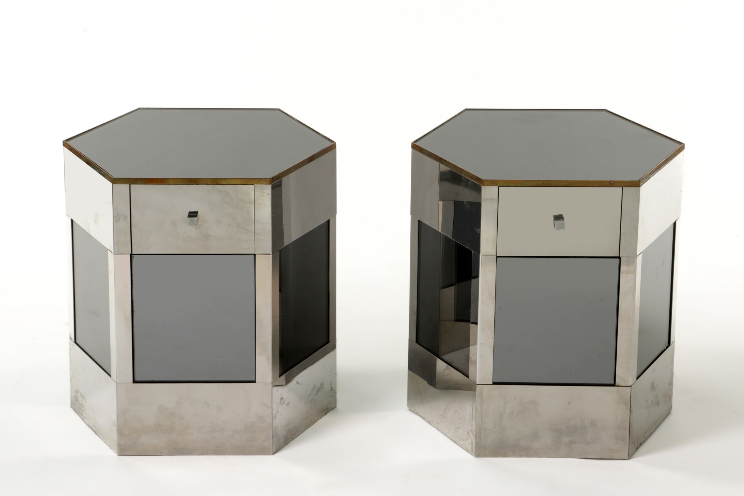 Pair of hexagonal bedside tables attributable to Sandro Petti, 1970s