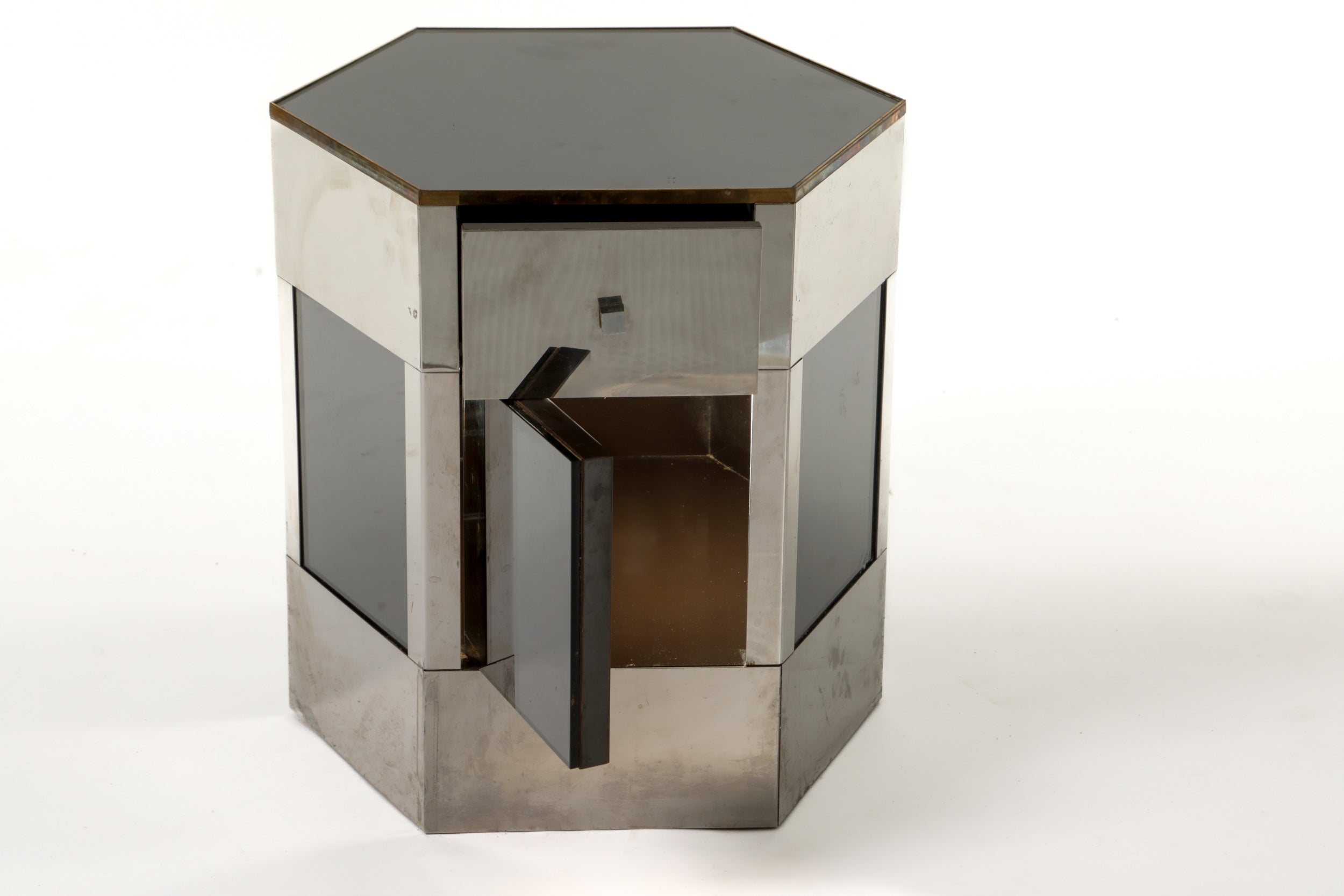 Pair of hexagonal bedside tables attributable to Sandro Petti, 1970s