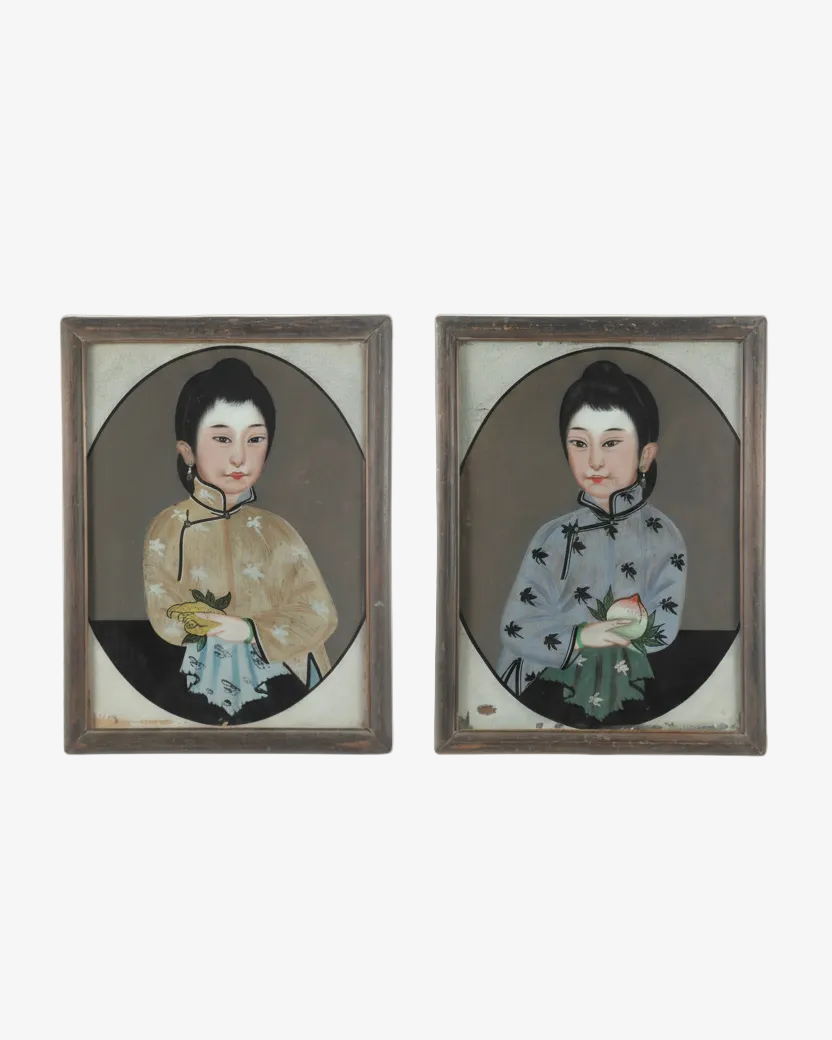 Pair of Japanese glass paintings from the 1900s