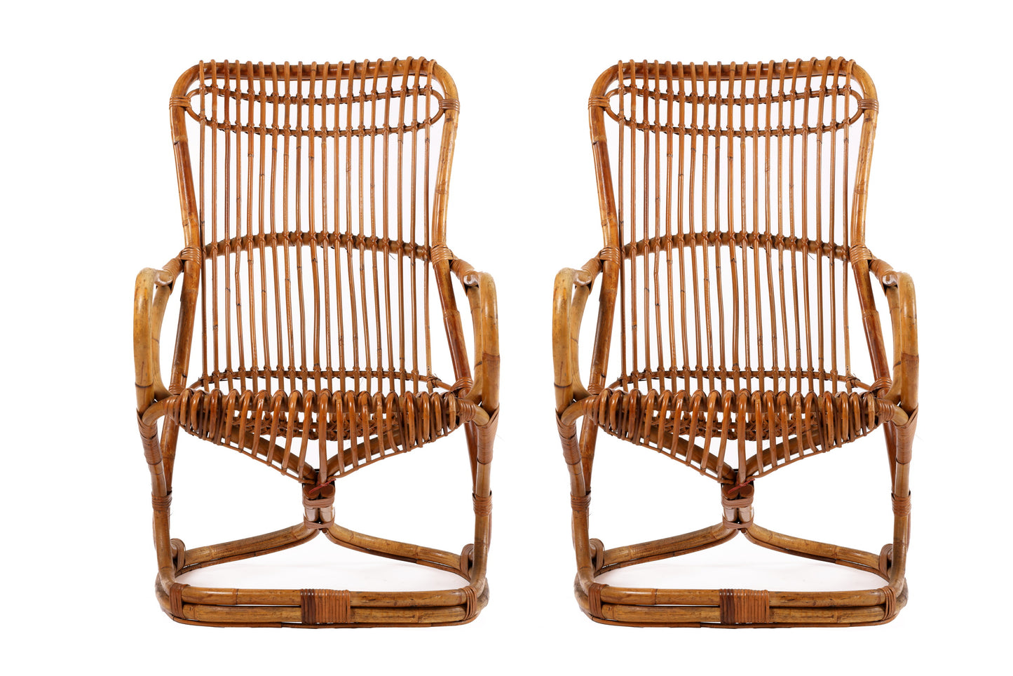 Pair of Bonacina bamboo armchairs from the 70s