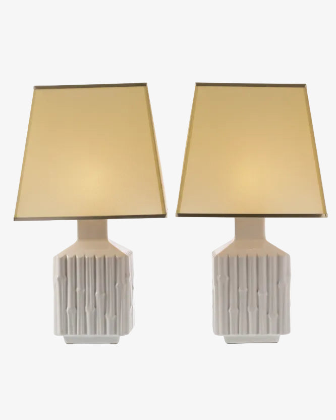 Coppia lampade da tavolo ceramica bamboo anni 70